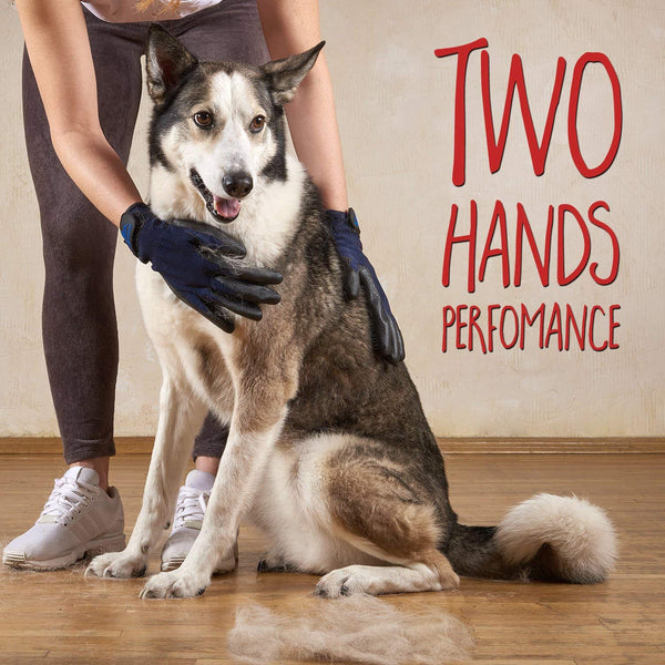 Pet Grooming Gloves - Left & Right - Enhanced Five Finger Design - for Cats, Dogs & Horses - Long & Short Fur - Gentle De-Shedding Brush - Your Pet Will Love It