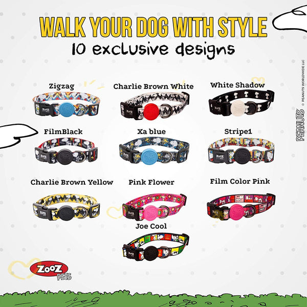 ZOOZ PETS Adjustable Dog Collar - Official Snoopy Dogs Collar Super Safe - Stylish Dog Collars for Large Dogs & Small - 10 Unique Designs in