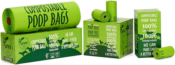 UNNI 100% Compostable Dog Poop Bags, Extra Thick Pet Waste Bags, 120 Count, 8 Refill Rolls, 9x13 Inches, Earth Friendly Highest ASTM D6400, Europe OK Compost Home and Seedling Certified, San Francisco