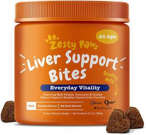 Zesty Paws Liver Support Supplement for Dogs - with Milk Thistle Extract, Turmeric Curcumin, Cranberry & Choline - Natural & Grain Free Soft Chew Formula - for Dog Liver Function & Detox