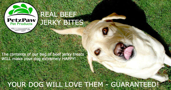 PetzPaw All Natural Dog Treats – Healthy Jerky Bites for Your Pet – Made in The USA - Grain, Wheat, Soy, Gluten Free - Beef 16oz, Chicken 8oz or Turkey 8oz - Perfect for Dog Training