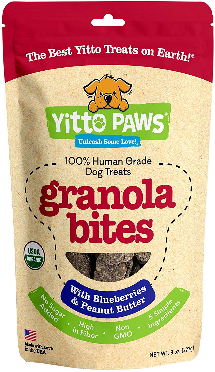 Yitto Paws Granola Bites Dog Treats - Organic, Human Grade, with 100% Whole-Grain Oats, Real Fruit, and Creamy Peanut Butter