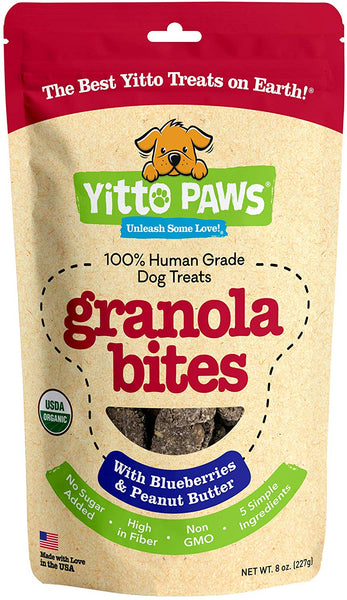 Yitto Paws Granola Bites Dog Treats - Organic, Human Grade, with 100% Whole-Grain Oats, Real Fruit, and Creamy Peanut Butter