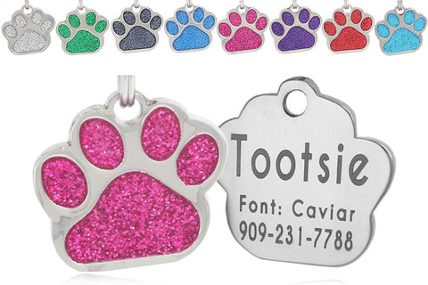 io tags Pet ID Tags, Personalized Dog Tags and Cat Tags, Custom Engraved, Easy to Read, Cute Glitter Paw Pet Tag