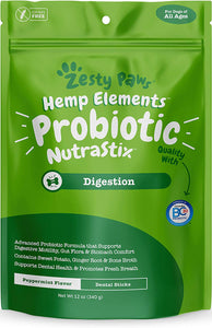 Zesty Paws Probiotic Dental Sticks for Dogs - with Hemp, Sweet Potato, Bone Broth & Ginger - Dog Teeth Cleaning & Tartar Control Treats with Digestive Probiotics - Helps with Gas, Bloating & Diarrhea