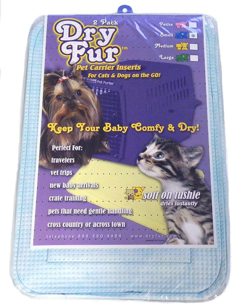 DryFur Pet Carrier Insert Pads Size Small 19.5in x 12.5in Blue - 2 Pack