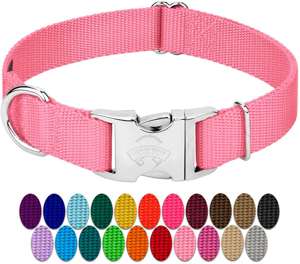 Country Brook Petz - Premium Nylon Dog Collar with Metal Buckle - Vibrant 25 Color Selection