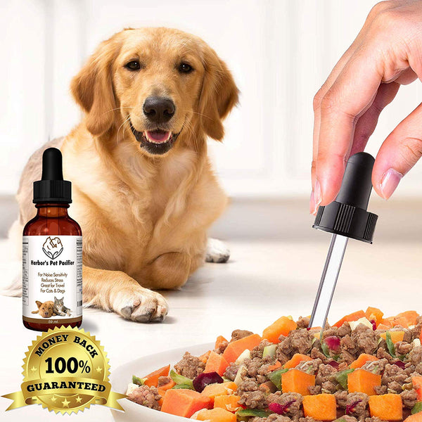 Harbor's Pet Pacifier Naturally Calms Dogs & Cats 59ml. Reduces Stress, Noise Sensitivity, Great for Travel. Easy to Use Beef Flavor Liquid. Herbal L-Theanine, GABA, Valerian, Chamomile, Ashwaghanda