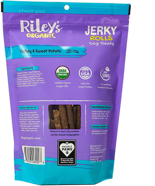 Riley's Organic Dog Jerky Treats - Dog Training Treats Made in USA - Turkey & Sweet Potato - Soft Jerky Treats for Dogs - Easy Snap for Any Size Dog