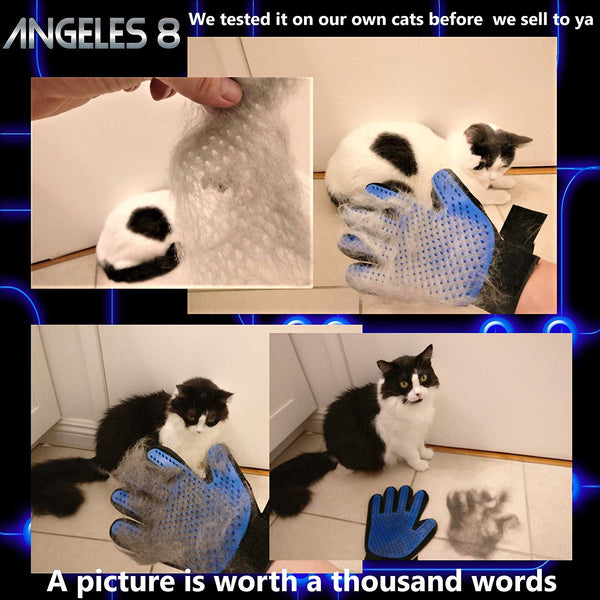 Angeles 8 Upgraded Version Pet Grooming Glove - Gentle Deshedding Brush Glove - Pet Hair Remover Mitt - Dog & Cat with Long & Short Fur