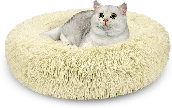 AIPERRO Pet Bed for Small Dogs and Cats Donut Cuddler Fur Round Dog Bed Soft Plush Fluffy Indoor Cat Bed, Anti Slip Bottom, 20\/23\/30 Inch for Puppy and Kitties