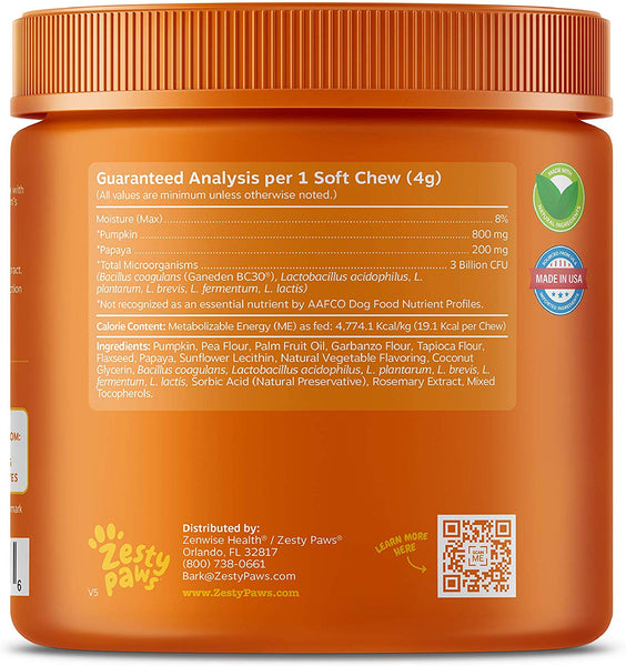 Zesty Paws Probiotic for Dogs - with Natural Digestive Enzymes + Prebiotics & Pumpkin - for Diarrhea & Upset Stomach Relief + Gas & Constipation - Allergy & Immune + Hot Spots