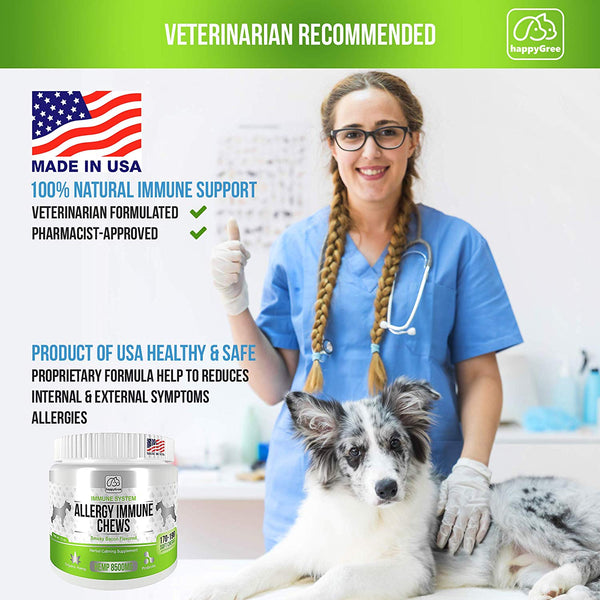 happyGree Best Allergy Immune Supplements for Dogs: Product of USA- Immune Support Anti Itch & Skin Hot Spots + Seasonal Allergies for Skin & Sinus and More-170/190 Soft Chews