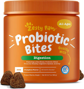 Zesty Paws Probiotic for Dogs - with Natural Digestive Enzymes + Prebiotics & Pumpkin - for Diarrhea & Upset Stomach Relief + Gas & Constipation - Allergy & Immune + Hot Spots