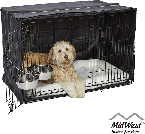 MidWest iCrate Starter Kit | The Perfect Kit for Your New Dog Includes a Dog Crate, Dog Crate Cover, 2 Dog Bowls & Pet Bed | 1-Year Warranty on ALL Items