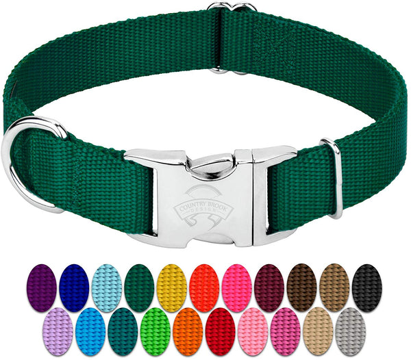 Country Brook Petz - Premium Nylon Dog Collar with Metal Buckle - Vibrant 25 Color Selection