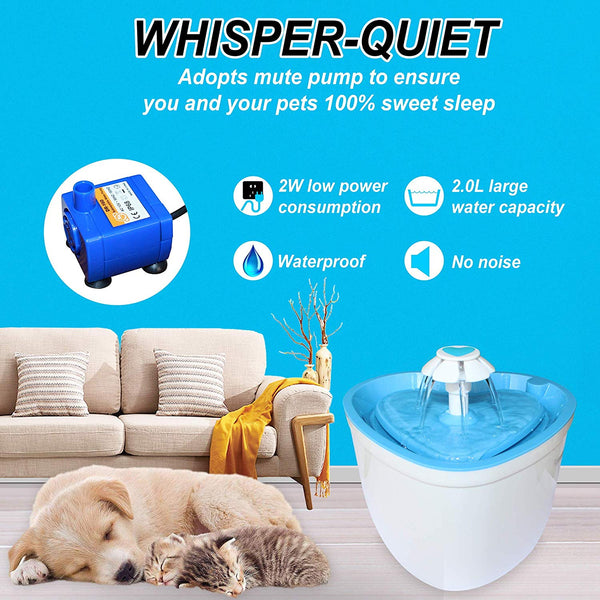 LOVSHARE Pet Water Fountain- Healthy and Hygienic Drinking Fountain 2L Super Quiet Flower Automatic Electric Water Bowl with 4 Replacement Filters for Dogs, Cats, Birds and Small Animals
