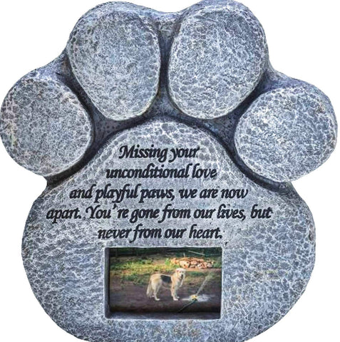 Paw Print Pet Memorial Stone - Features Sympathy Poem - Indoor Outdoor Dog or Cat for Garden Backyard Marker Grave Tombstone - Loss of Pet Gift - Loss of Dog Gift