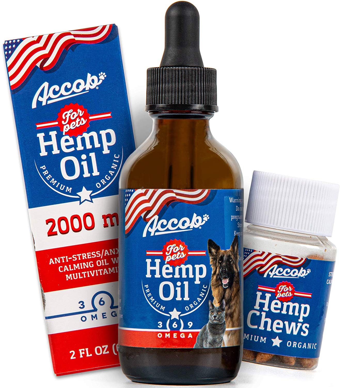 Accob - Hemp Oil for Dogs and Cats - 2000 MG - Separation Anxiety, Hip Joint Pain, Stress Relief, Arthritis,Seizures, Chronic Pains,Anti-Inflammatory - Omega 3,6 & 9 - Pure Organic- Calming Drops