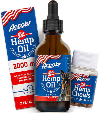 Accob - Hemp Oil for Dogs and Cats - 2000 MG - Separation Anxiety, Hip Joint Pain, Stress Relief, Arthritis,Seizures, Chronic Pains,Anti-Inflammatory - Omega 3,6 & 9 - Pure Organic- Calming Drops