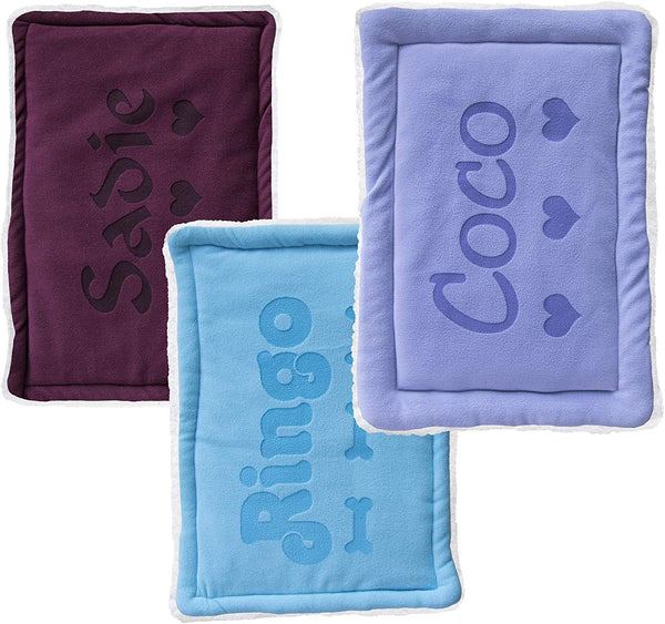 Custom Catch Personalized Dog Mat - Gift for Crate Cushion, Puppy Sleeping Blanket, Kennel Bed Pad - Small, Large, X Large - Gray, Purple, Blue, Maroon, Beige