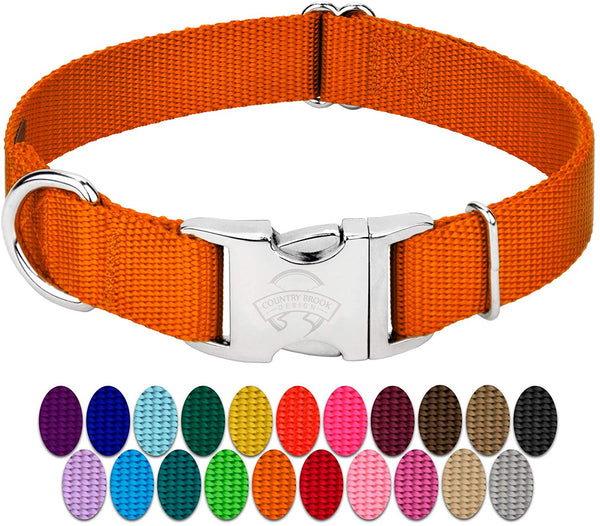 Country Brook Petz - Premium Nylon Dog Collar with Metal Buckle - Vibrant 25 Color Selection