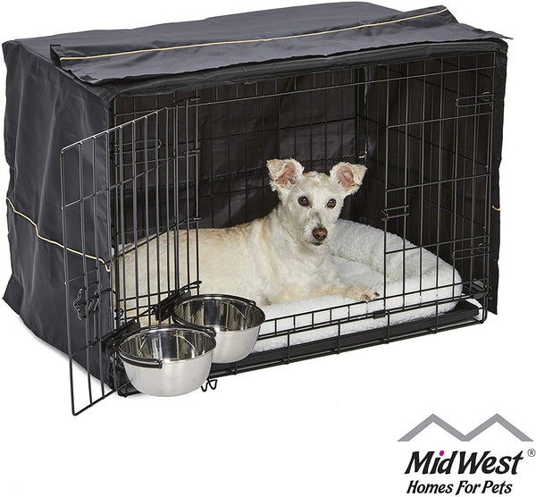 MidWest iCrate Starter Kit | The Perfect Kit for Your New Dog Includes a Dog Crate, Dog Crate Cover, 2 Dog Bowls & Pet Bed | 1-Year Warranty on ALL Items