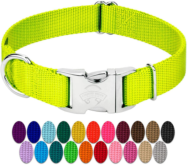 Country Brook Petz - Premium Nylon Dog Collar with Metal Buckle - Vibrant 25 Color Selection