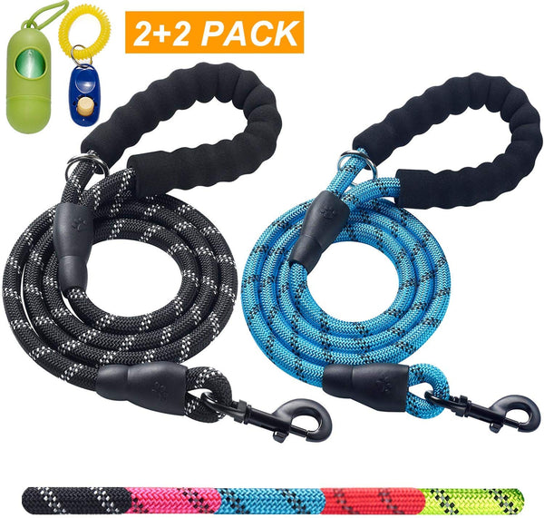 ladoogo 2 Pack 5 FT Heavy Duty Dog Leash with Comfortable Padded Handle Reflective Dog leashes for Medium Large Dogs