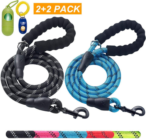 ladoogo 2 Pack 5 FT Heavy Duty Dog Leash with Comfortable Padded Handle Reflective Dog leashes for Medium Large Dogs