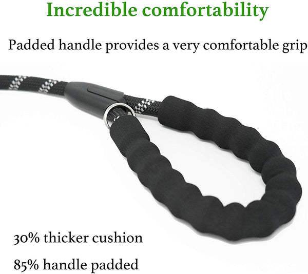 iYoShop 6FT Extremely Durable Slip Dog Rope Training Leash with Comfortable Padded Handle and Highly Reflective Threads Quality Slip Lead for Small Medium and Large Dogs, Black, Medium Large (6 FT)