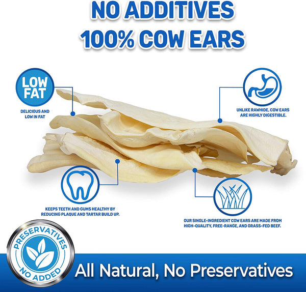 Pet Magasin Rawhide Alternative Natural Jumbo Cow Ears 12-Pack Dog Treats Super Chew Long-Lasting FDA & USDA Approved