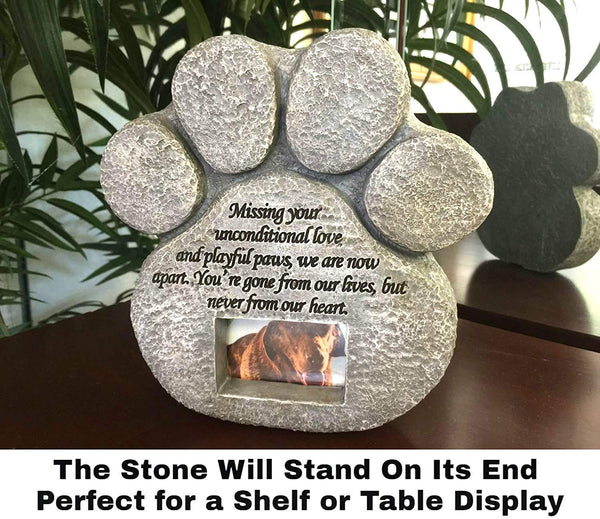 Paw Print Pet Memorial Stone - Features Sympathy Poem - Indoor Outdoor Dog or Cat for Garden Backyard Marker Grave Tombstone - Loss of Pet Gift - Loss of Dog Gift