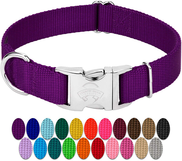 Country Brook Petz - Premium Nylon Dog Collar with Metal Buckle - Vibrant 25 Color Selection