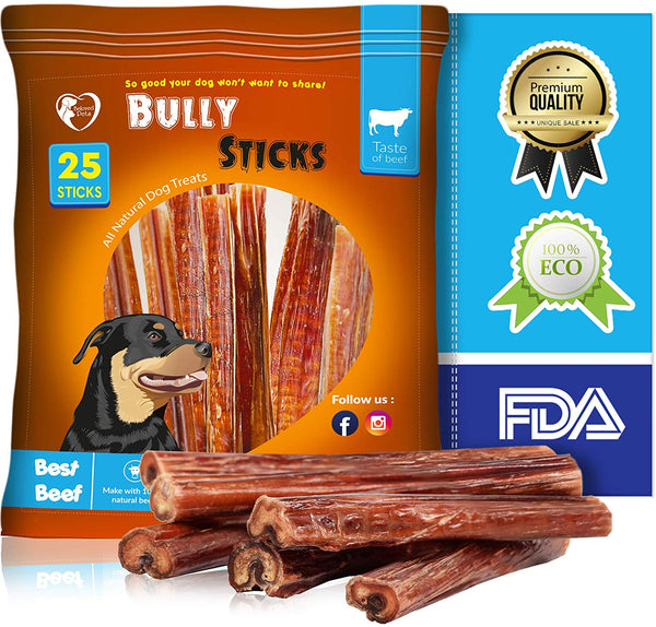 Beloved Pets Thick Bully Sticks for Dogs & Puppies 6 Inch - Best Beef Pizzle Made for USA - Supreme Chew Large Bully Sticks Odorless