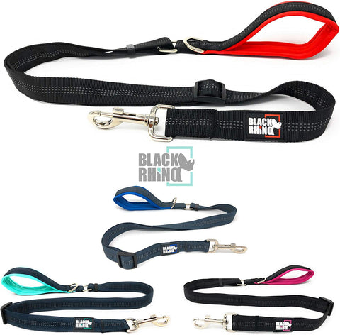 Black Rhino – Dog Leash Adjustable Length (3-5 Feet) with Soft Neoprene Padded Handle | Heavy Duty Lead for Easy Control | Small Medium Large Breeds | Reflective Stitching