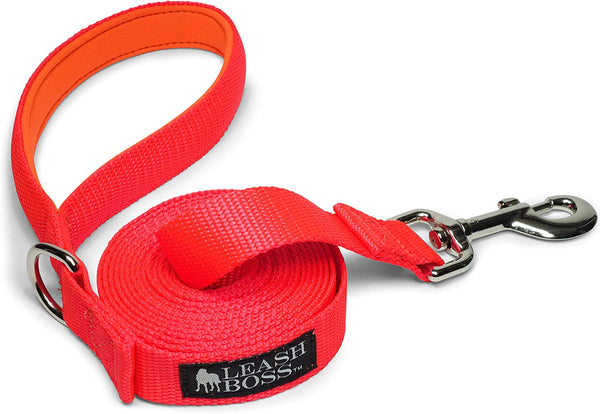 Leashboss 10 15 Foot Dog Leash Padded Handle -1 Inch Nylon Long Leash Hiking, Camping, Exploring Walking