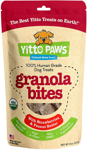 Yitto Paws Granola Bites Dog Treats - Organic, Human Grade, with 100% Whole-Grain Oats, Real Fruit, and Creamy Peanut Butter