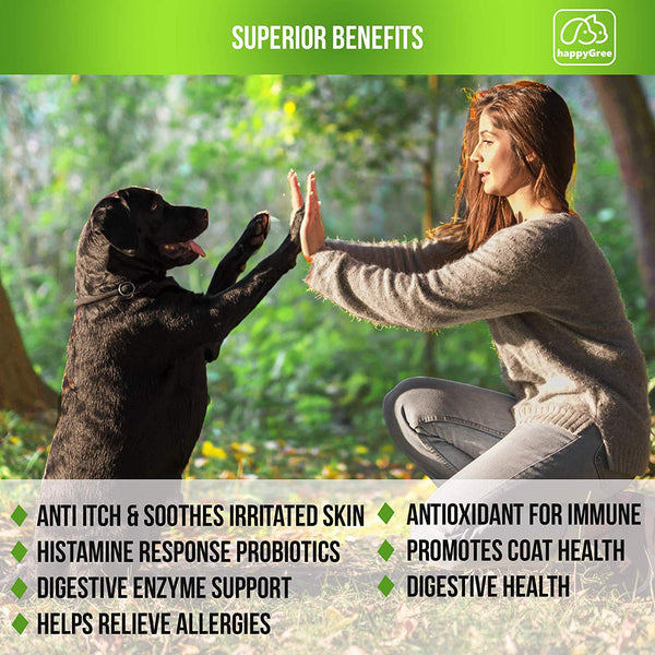 happyGree Best Allergy Immune Supplements for Dogs: Product of USA- Immune Support Anti Itch & Skin Hot Spots + Seasonal Allergies for Skin & Sinus and More-170/190 Soft Chews