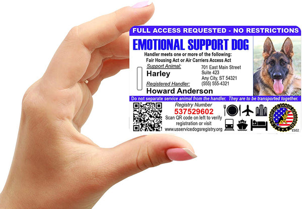 Just 4 Paws Custom Holographic QR Code Emotional Support Dog ID Card with Registration to Service Dogs Registry with Strap - Landscape Style