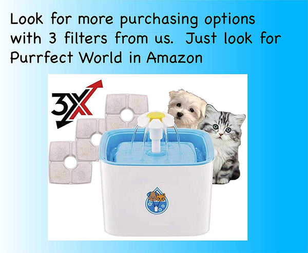 Purrfect World Cat and Dog Water Fountain w/Carbon - Ion Exchange Filter : 84 Oz / 2.5L Capacity : Provides Fresh Filtered Water for Your Pet