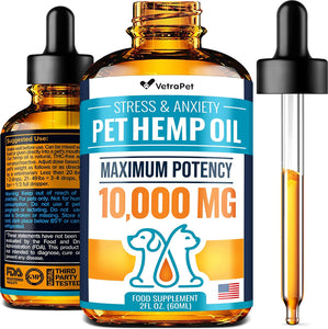 Hemp Oil for Dogs and Cats - Maximum Potency 10,000mg, 2oz - Premium Hеmp Oil Drops for Stress & Anxiety Relief - USA Made Advanced Formula - Supports Hip & Joint Health, Natural Inflammation Relief