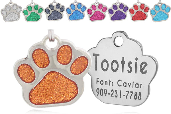 io tags Pet ID Tags, Personalized Dog Tags and Cat Tags, Custom Engraved, Easy to Read, Cute Glitter Paw Pet Tag