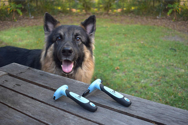 Vivafur Pet Deshedding Brush- Effective 4”Curved Blade Reduces Shedding by Up to 95% for Dogs and Cats with Short and Long Hair- 2”Flat Blade Included