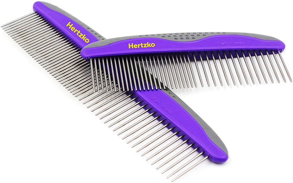 Hertzko 2 Pack Pet Combs Small & Large Comb Included for Both Small & Large Areas -Removes Tangles, Knots, Loose Fur and Dirt. Ideal for Everyday Use for Dogs and Cats with Short or Long Hair