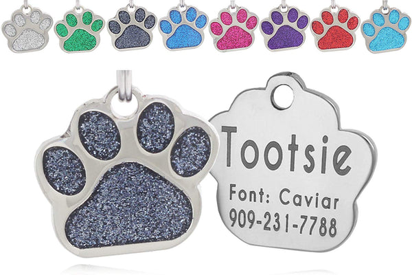 io tags Pet ID Tags, Personalized Dog Tags and Cat Tags, Custom Engraved, Easy to Read, Cute Glitter Paw Pet Tag