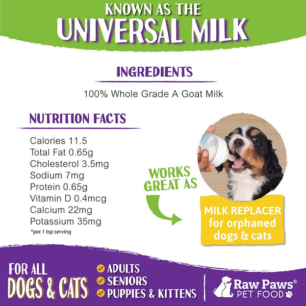 Raw Paws Frozen Raw & Powdered Goat Milk for Dogs & Cats - Made in USA - Milk Replacer for Puppies & Kittens - Goats Milk Supplement for Pets - Pet Food Topper & Enhancer