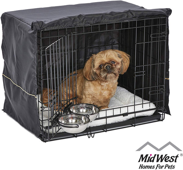 MidWest iCrate Starter Kit | The Perfect Kit for Your New Dog Includes a Dog Crate, Dog Crate Cover, 2 Dog Bowls & Pet Bed | 1-Year Warranty on ALL Items