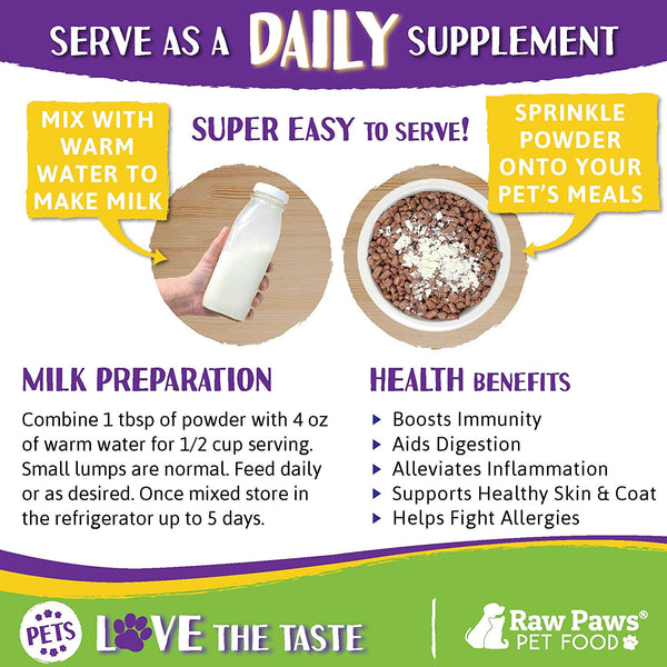 Raw Paws Frozen Raw & Powdered Goat Milk for Dogs & Cats - Made in USA - Milk Replacer for Puppies & Kittens - Goats Milk Supplement for Pets - Pet Food Topper & Enhancer