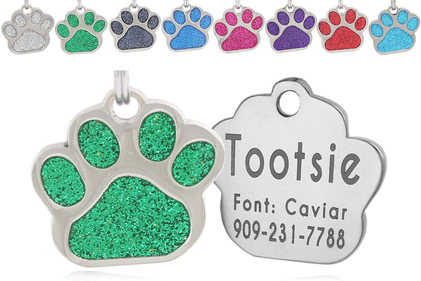 io tags Pet ID Tags, Personalized Dog Tags and Cat Tags, Custom Engraved, Easy to Read, Cute Glitter Paw Pet Tag